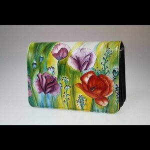 New Authentic Hand Painted Leather Floral Bambas Bag with strap